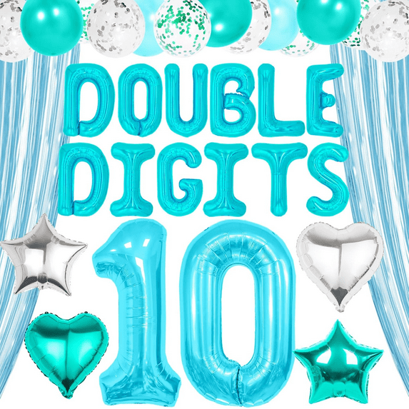 Teal Blue 10 Year Old Birthday Decorations Double Digits Birthday Decorations Boy 10 Double Digits Decorations 10 Balloon for Peace Out Single Digits Im 10