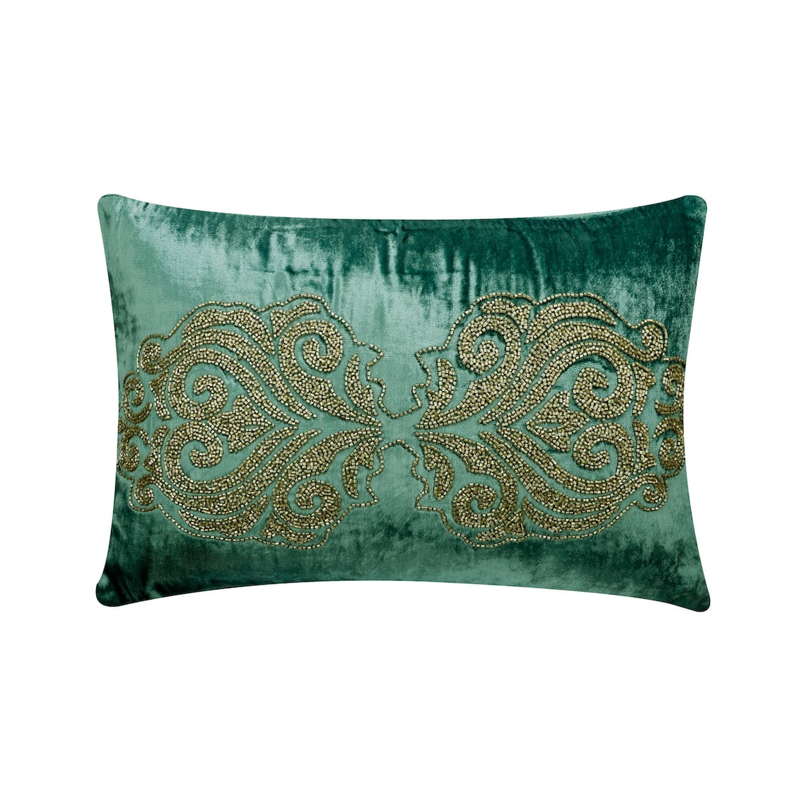 Teal Blue 12"x16" (30x40 cm) Lumbar Throw Pillow Covers, Velvet Damask & Beaded Pillow Cover Couch, Damask Pattern Modern Style - Enchanted Damask