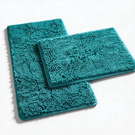 Teal Blue 2-Piece Bath Rug Set 32"L x 20"W + 24"L x 16"W Bathroom Use