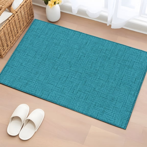 Teal Blue 2'x3' Washable Rug, Rustic Farmhouse Solid Color Non-Slip Soft Doormat Area Rugs for Entrance Bathroom Bedsides, Front Doormat Carpet for Kitchen Bedroom, Entryway Floor Mat