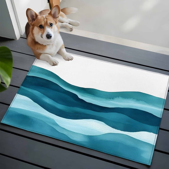 Teal Blue 2x3 Area Rugs for Living Room, Water Ripple Abstract Gradient Coean Waves Non Slip Floor Mat Washable Low-Profile Indoor Carpet for Bedroom, Dining Room, Bathroom