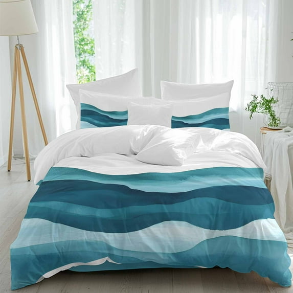Teal Blue 4 Piece Duvet Cover Set California King Size Water Ripple Abstract Gradient Coean Waves Soft Bedding Set Comforter Cover, 1 Duvet Cover 1 Flat Sheets and 2 Pillowcases