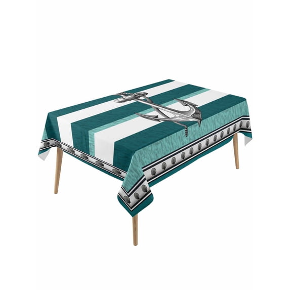 Teal Blue Anchor Table Cloth, Waterproof Tablecloth for Rectangle Tables, Nautical Summer Beach Coastal Ocean Reusable Washable Fabric Table Cover for Restaurant Kitchen Dining Tables 60"x120"