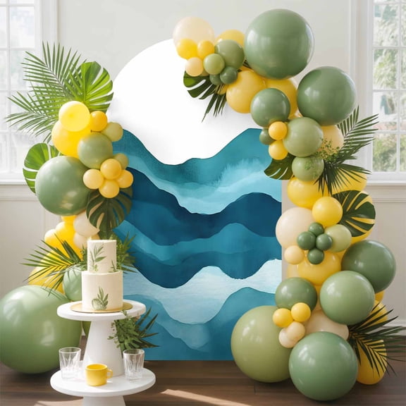 Teal Blue Arch Backdrop Cover, 4FT, Water Ripple Abstract Gradient Coean Waves Spandex Arch Covers Double-Sided Backdrop for Wedding Birthday Party Photo Background Decoration