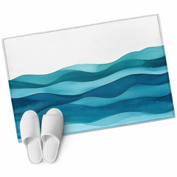 Teal Blue Area&nbsp;Rug 2x3ft Gradient Waves Abstract Watercolor Modern Art Non-Slip&nbsp;Washable Square&nbsp;Rugs Soft Felt Indoor Floor Mat for Bedroom Kitchen Living Room Bathroom