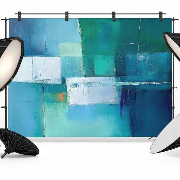 Teal Blue Backdrop for Photography, Modern Oil Painting Abstract Geometric Photo Backdrop Portrait Background Party Banner Photo Backgrounds for Studio Booth Props, 8x6ft