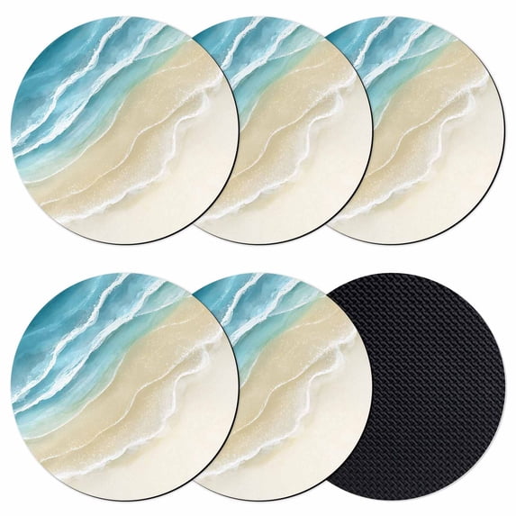 Teal Blue Beach Coastal Coasters Set of 6, Absorbent Coasters for Drinks, Summer Ocean Nautical Seaside Coaster for Desk Coffee Table Protection, Home Decor House Warming Gifts 4"