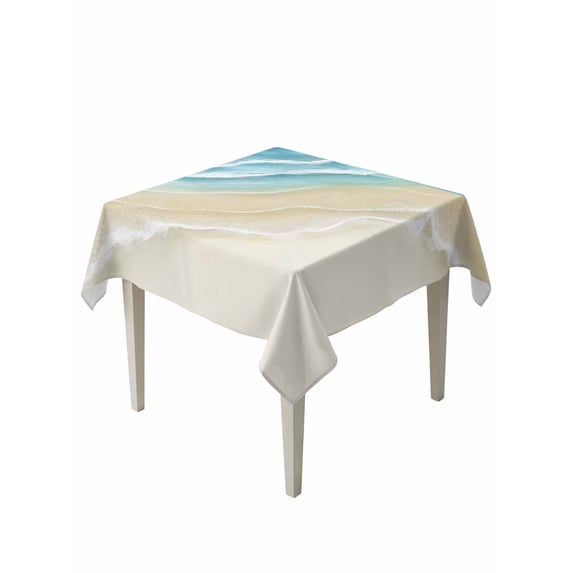 Teal Blue Beach Coastal Table Cloth, Waterproof Tablecloth for Square Tables, Summer Ocean Nautical Seaside Reusable Washable Fabric Table Cover for Restaurant Kitchen Dining Tables 60"x60"