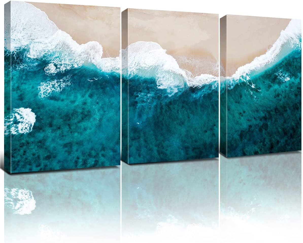 Teal Blue Beach Wall Art for Living Room Ocean Decor Turquoise Coastal ...