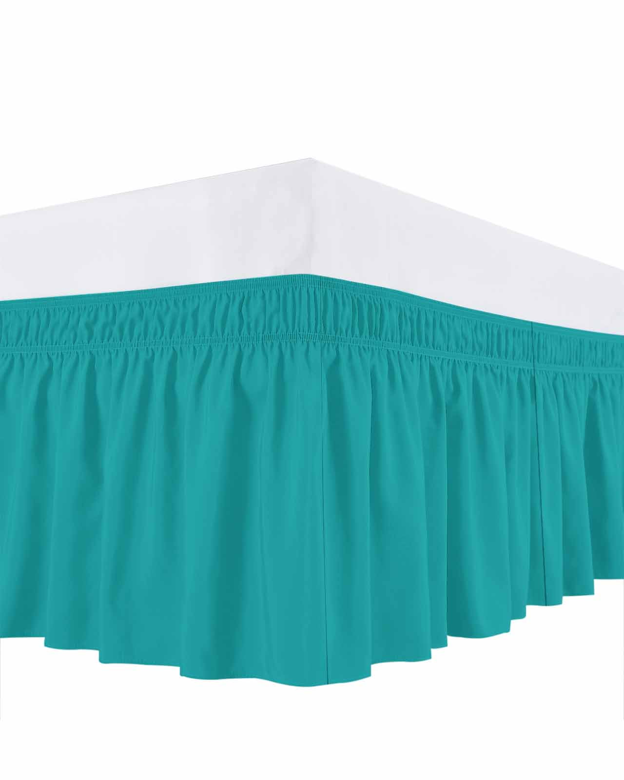 Teal Blue Bed Skirt Solid Color Bed Skirts Queen Size 16 Inch Drop, Wrap Around Dust Ruffle&nbsp;Bedskirt with Adjustable Elastic Belt for Queen Size Beds