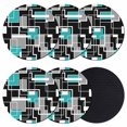 thumbnail image 1 of Teal Blue Black Geometric Coasters Set of 6, Absorbent Coasters for Drinks, Modern Abstract Art Block Coaster for Desk Coffee Table Protection, Home Decor House Warming Gifts 4", 1 of 8