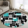 thumbnail image 1 of Teal Blue Black Geometric Round Area Rug 3Ft Washable Small Circle Rugs for Kitchen Entryway, Modern Abstract Art Block Non-Slip Carpet Floor Mats Indoor Outdoor Carpet Runner Aesthetic Home Decor, 1 of 8