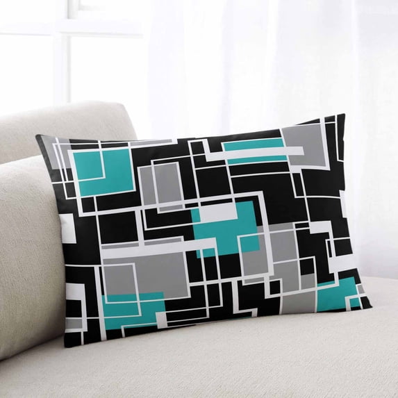 Teal Blue Black Geometric Throw Pillow Covers, Modern Abstract Art Block Soft Breathable Pillow Cases with Invisible Zipper for Sleeping, Small Pillowcases for Couch Bed Sofa Chair 16x24 Inches