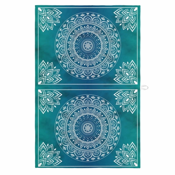 Teal Blue Boho 1 Pack Kitchen Towel, Water Absorbent Dish Towel, Retro White Rustic Flower Ethnic Pattern Decorative Hand Towels - Quick Drying Cloth for Cooking Baking, 18x28 Inch