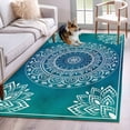 thumbnail image 1 of Teal Blue Boho Area Rug 3x5 FT, Non Slip Entryway Bedside Carpet, Retro White Rustic Flower Ethnic Pattern Washable Soft Floor Carpet Indoor Mat Non-Shedding Throw Rugs for Dorm Kitchen Home Office, 1 of 8