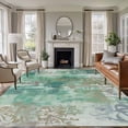 thumbnail image 1 of Teal Blue Boho Area Rugs 8'x10', Washable Small Throw Rugs for Living Room Patio, Vintage Ethnic Tribe Abstract Art Indoor Outdoor Rug Non-Slip Low Pile Carpet Runner Reversible Floor Mats, 1 of 8