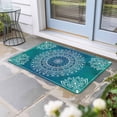thumbnail image 1 of Teal Blue Boho Door Mat Indoor Outdoor,Retro White Rustic Flower Ethnic Pattern Non Slip Welcome Mat with Rubber Backing,Absorbent Fabric Front Door Mats Entryway Rug for Home Patio Entrance 16"x24", 1 of 8
