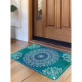 thumbnail image 1 of Teal Blue Boho Door Mat&nbsp;Indoor Outdoor Entrance, Non Slip Rug for Kitchen Bathroom Entryway Rug, Retro White Rustic Flower Ethnic Pattern Washable Doormat Floor Mat 24x36 Inch, 1 of 8