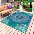 thumbnail image 1 of Teal Blue Boho Outdoor Rug for Patio/Deck/Porch, Non-Slip Large Area Rug 5 x 8 Ft, Retro White Rustic Flower Ethnic Pattern Indoor Outdoor Rugs Washable Area Rugs, Camping Rug Carpet Runner, 1 of 8