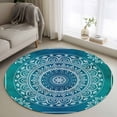 thumbnail image 1 of Teal Blue Boho Round Area Rug 4 FT, Non Slip Indoor Outdoor Rug, Retro White Rustic Flower Ethnic Pattern Washable Soft Circular Carpet Non-Shedding Floor Mat for Coffee Table Nursery Foyer Balcony, 1 of 8