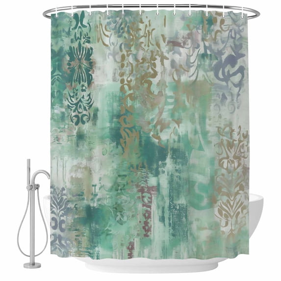 Teal Blue Boho Shower Curtain Set - 48" x 72" Washable Bathtub Curtain with 12 Hooks, Vintage Ethnic Tribe Abstract Art Waterproof Fabric Stall Shower Curtains for Bathroom/Bathtub Décor