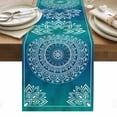 thumbnail image 1 of Teal Blue Boho Table Runner - 60 Inch Long, Kitchen Dining Table Runner Dresser Scarves, Retro White Rustic Flower Ethnic Pattern Farmhouse Decor for Coffee Tables Wedding Party Banquet, 1 of 8