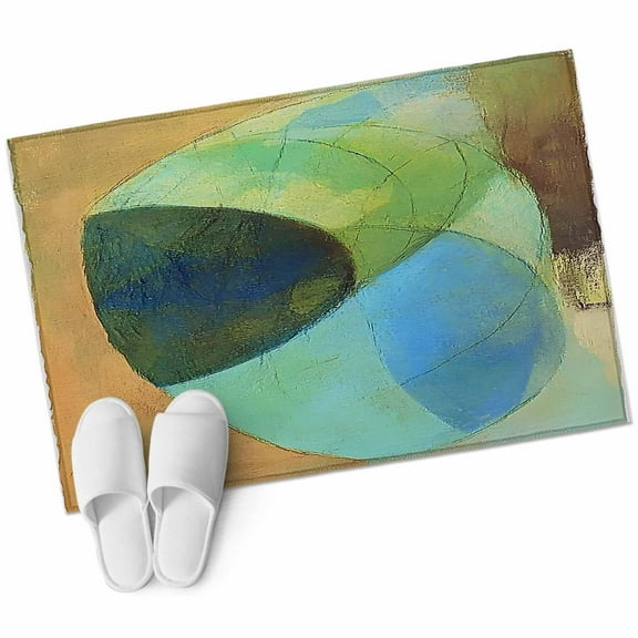Teal Blue Brown Bathroom Mat 2x3 FT, Non Slip Small Kitchen Mat, Modern Oil Painted Abstract Washable Soft Backed Front Door Throw Rug Non-Shedding Indoor Outdoor Doormat for Entryway Sink