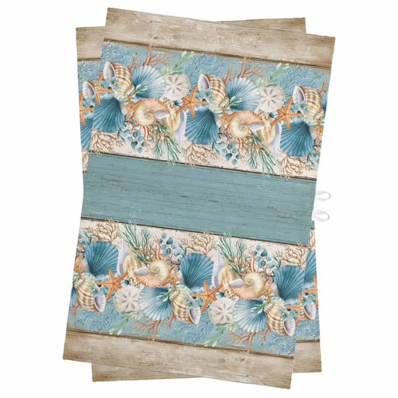 Teal Blue Brown Beach Coastal Kitchen Towels Set of 2, Water Absorbent Dish Towel, Nautical Shell Starfish Coral Summer Decorative Hand Towels - Quick Drying Cloth for Cooking Baking, 18x28 Inch