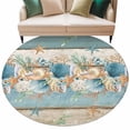 thumbnail image 1 of Teal Blue Brown Beach Coastal Round Area Rugs Collection 5', Nautical Shell Starfish Coral Summer Non Slip Indoor Circular Throw Runner Rug Floor Mat Carpet for Living Room Dining Table Bedroom, 1 of 9