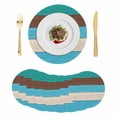 thumbnail image 1 of Teal Blue Brown Round 13 Inch Placemats Set of 8, Retro Farmhouse Gradient Wood HeatResistant Non Slip Place Mats for Dining Table, Wipeable Braided Kitchen Table Mats for Housewarming, 1 of 9