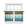 thumbnail image 1 of Teal Blue Brown Sheer Curtains 45 Inch Length 2 Panels Set, Semi Transparent Voile Rod Pocket Curtains for Living Dining Room Bedroom Drapes Home Vintage Farmhouse Retro Wooden, 1 of 6