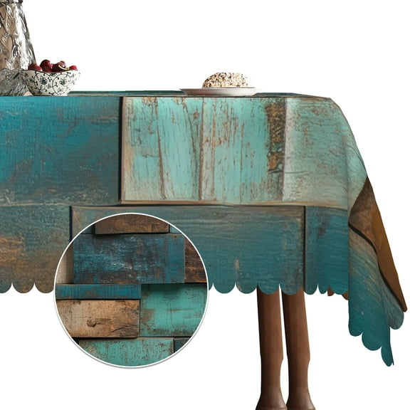 Teal Blue Brown Tablecloth for Rectangle Tables,Linen Table Cloth,Table Cover for Dining Kitchen Decor Party Banquet,54x78