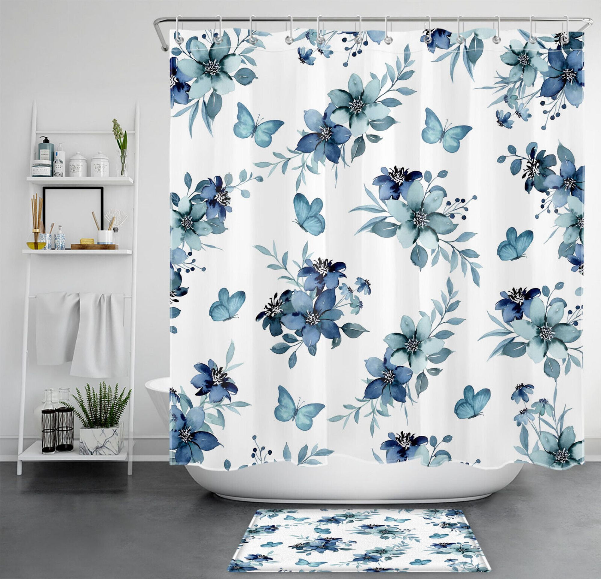 Teal Blue Butterfly Bliss: Elevate Your Bathroom Decor with this Floral ...