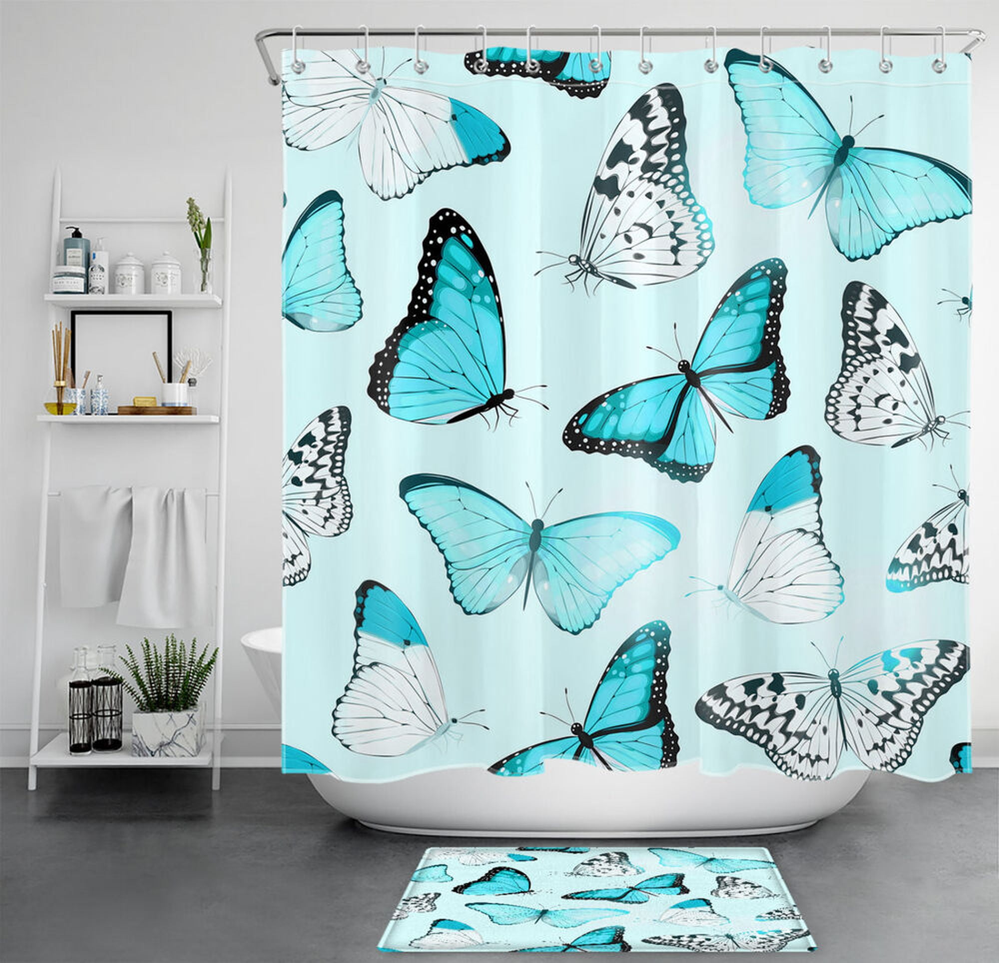 Teal Blue Butterfly Shower Curtain Classic Elegance for Your Bathroom