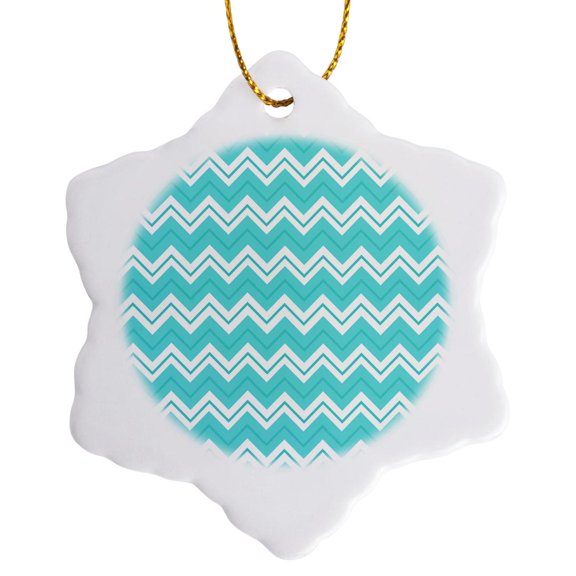 3drose, Teal Blue Chevron Zigzag Pattern, 3 inch Snowflake Porcelain Ornament