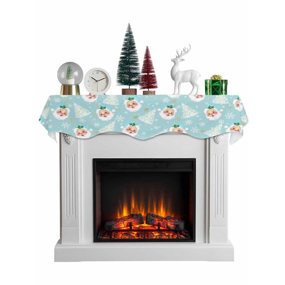 Teal Blue Christmas Mantel Scarf Fireplace Decorations for Living Room, Santa Xmas Tree Snowflake Winter Fireplace Mantel Scarf Cover Runner for Halloween/Thanksgiving/Christmas Decor 60"x17"