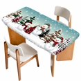 thumbnail image 1 of Teal Blue Christmas Table Cloths for 6 Foot Rectangle Tables, Snowman Xmas Tree Winter Snowflake Patio Waterproof Elastic Fitted Tablecloths, Washable Rectangular Table Cover for Camping, 1 of 8