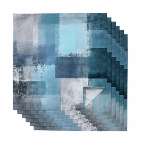 Teal Blue Cloth Napkins, Modern Oil Painting Abstract Ombre Geometric Washable and Reusable Dinner Napkins Set of 6, Table Napkin for Kitchen Party Birthday Wedding Hotel Housewarming 20"x20"