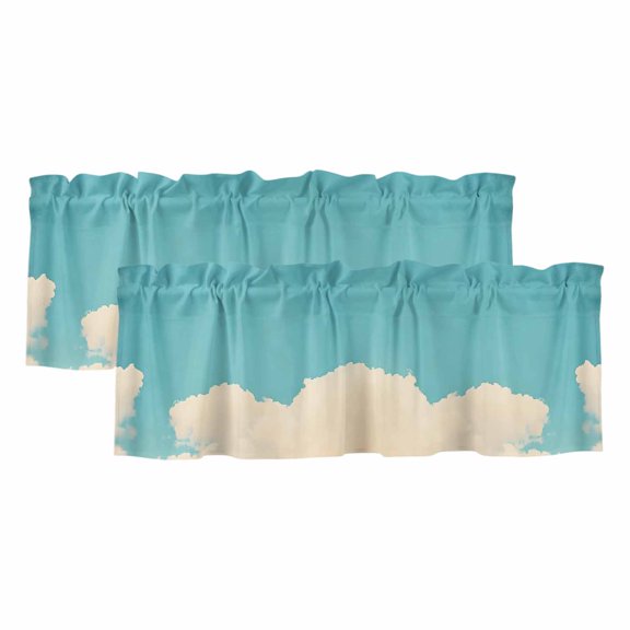 Teal Blue Cloudy Sky Valances for Windows, Decorative Rod Pocket Window Valance Curtains, Modern Clouds Nature Scenery Short Curtain Drapes for Kitchen/Bathroom/Living Room, 2 Panels, 42" W x 12" L