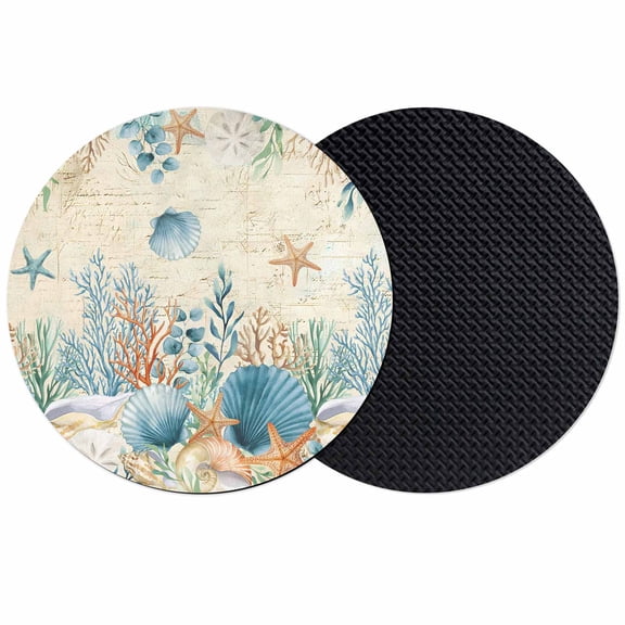 Teal Blue Coastal Coasters Set of 2, Absorbent Coasters for Drinks, Summer Beach Starfish Shell Coral Nautical Retro Coaster for Desk Coffee Table Protection, Home Decor House Warming Gifts 4"