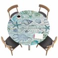 thumbnail image 1 of Teal Blue Coastal Fitted Tablecloth with Elastic Edged, Round Table Cloth for Dining Table, Nautical Starfish Shells Ocean Sea Waterproof Oil Proof Table Cover for Indoor Outdoor 36"-44", 1 of 8