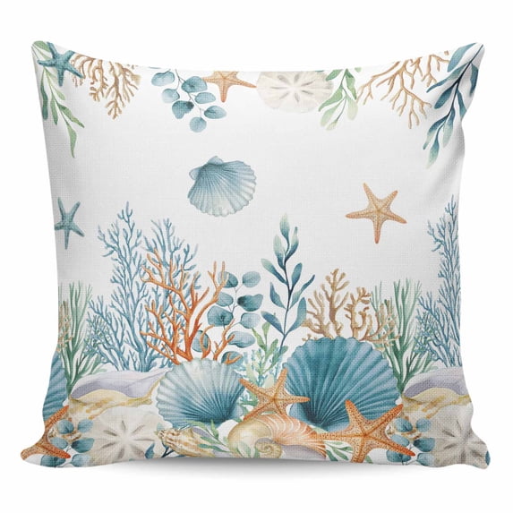 Teal Blue Coastal Pillow Covers 16x16 Inch Decorative Throw Pillow Cover, Summer Beach Starfish Shell Coral Nautical Sofa Pillowcases Accent Cushion Case Home Decor Bedroom Living Room