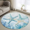 thumbnail image 1 of Teal Blue Coastal Round Area Rug 3.3 FT, Non Slip Small Entryway Kitchen Mat, Summer Ocean Starfish Coral Washable Soft Circular Rug Non-Shedding Door Mat for Bathroom Playroom Kids Room, 1 of 9