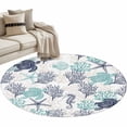 thumbnail image 1 of Teal Blue Coastal Round Area Rug 3 FT, Small Kitchen Bathroom Mat, Sea Turtle Nautical Coral Summer Beach Washable Indoor Outdoor Throw Runner Carpet Doormat for Table Shower Sofa Entryway, 1 of 9