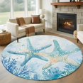 thumbnail image 1 of Teal Blue Coastal Round Rug 5ft Washable Circle Kitchen Rugs Non Slip Summer Ocean Starfish Coral Large Area Rug Indoor Floor Carpet for Bedroom Living Room Home Office Dining Room Nursery, 1 of 8