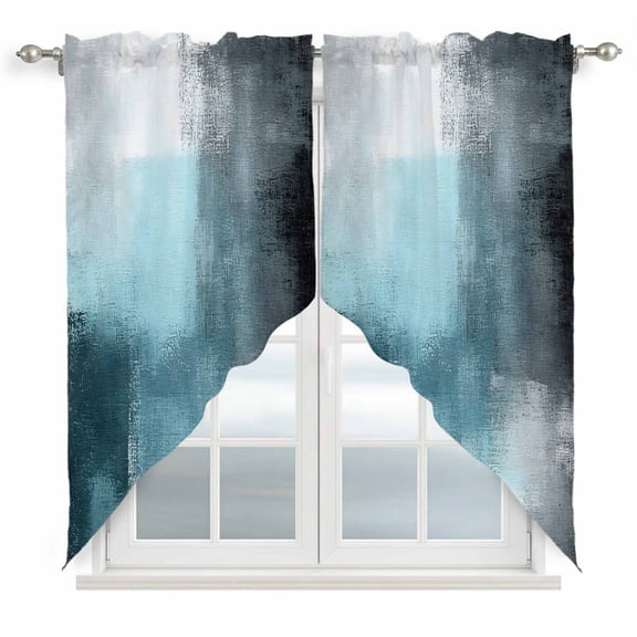 Teal Blue Color Block Swag Valances for Windows 2 Pack Abstract Shabby Modern Art Swag Kitchen Curtains 36 Inches Long Rod Pocket Short Window Treatment for Kitchen Bathroom 28"x36"