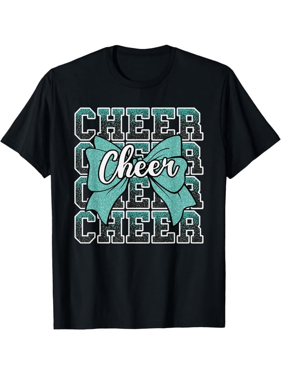 Teal Blue Coquette Cheer Bow Team Cheerleading T Shirt Size S-5XL