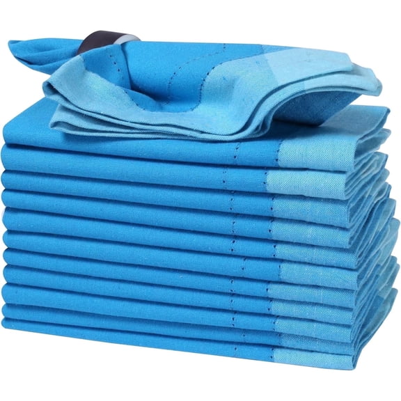 Bedding Craft Teal Blue Cotton Cloth Napkins – Blue Multi Double Hemstitched Fabric, Reusable & Machine Washable, Set of 12, 20"x20"