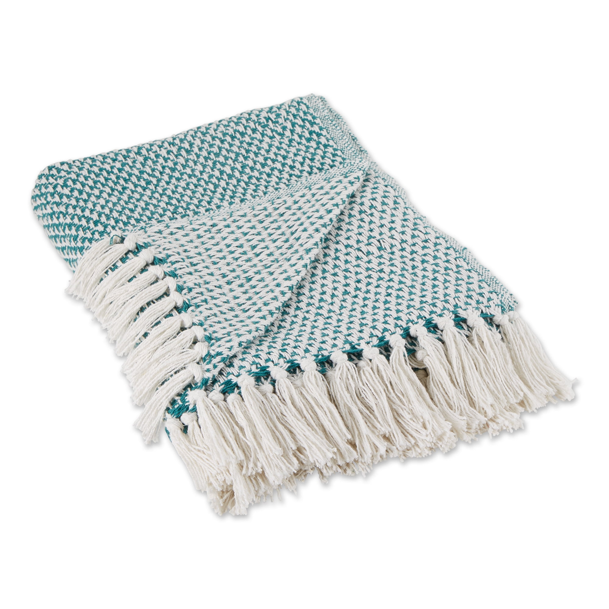 Teal Cotton Machine Washable Woven Throw with Fringe