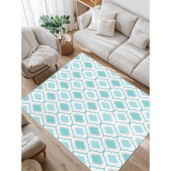 Teal Blue Cyan Area Rug for Bedroom 2.7x5 Ft Morocco Geometric Abstract Super Soft fuzzy Throw Rug Non-Slip Fluffy Plush Indoor Floor Carpet for Living Room Nursery Home Decor